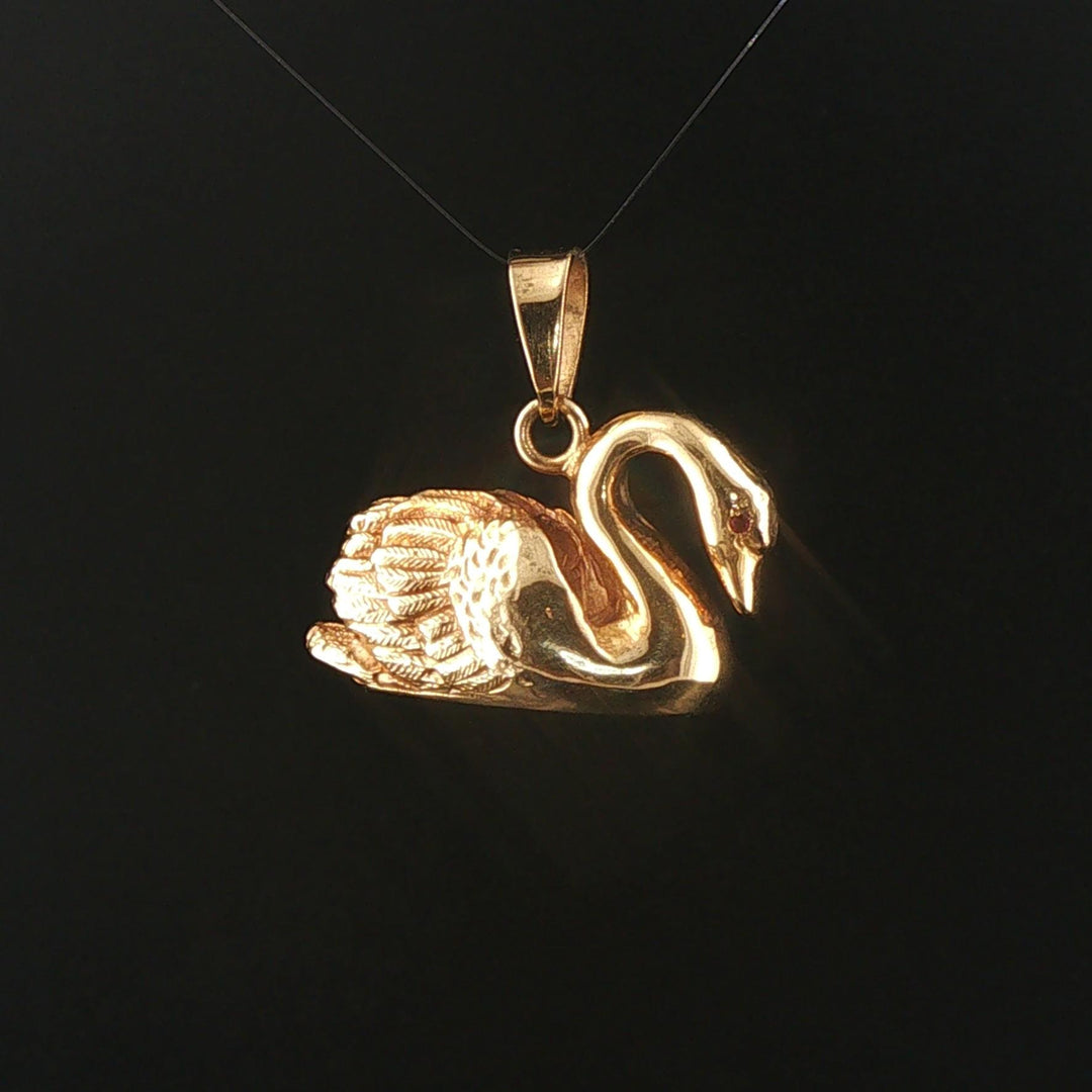 Steve Wardle 14k Yellow Gold 15.5g Heavy Ruby Eyes Swan Pendant