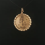 14k Yellow Gold 4.8g Solid Vintage Rope Border Libra Charm Pendant 1.5"