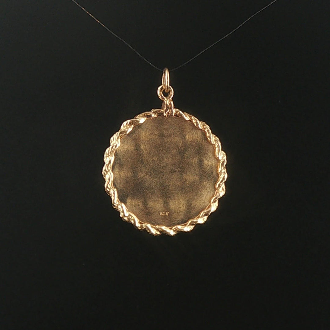 14k Yellow Gold 4.8g Solid Vintage Rope Border Libra Charm Pendant 1.5"