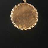 14k Yellow Gold 4.8g Solid Vintage Rope Border Libra Charm Pendant 1.5"