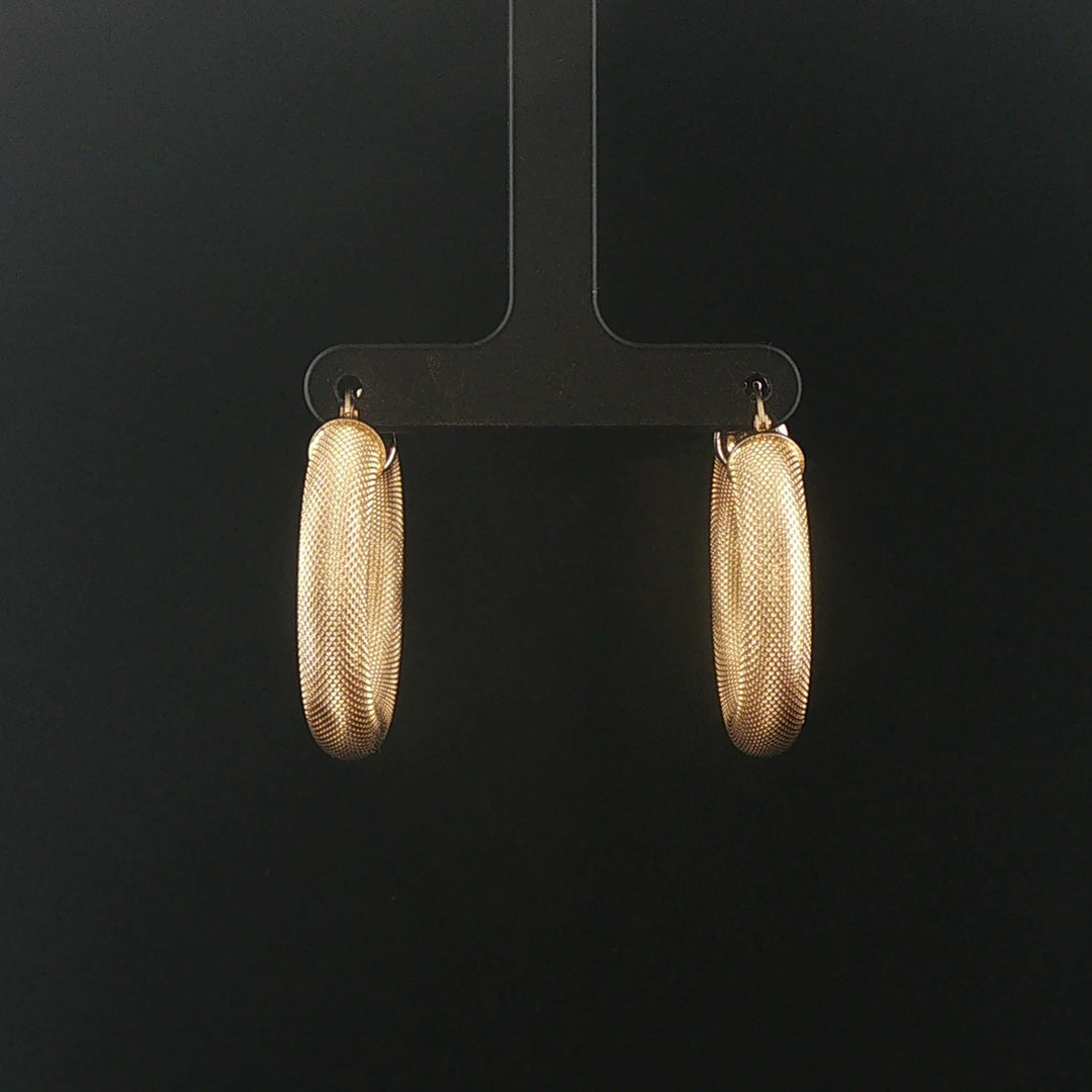 14k Yellow Gold 5.7g Hollow Thick Textured Hoop Earrings Italy 1.3"