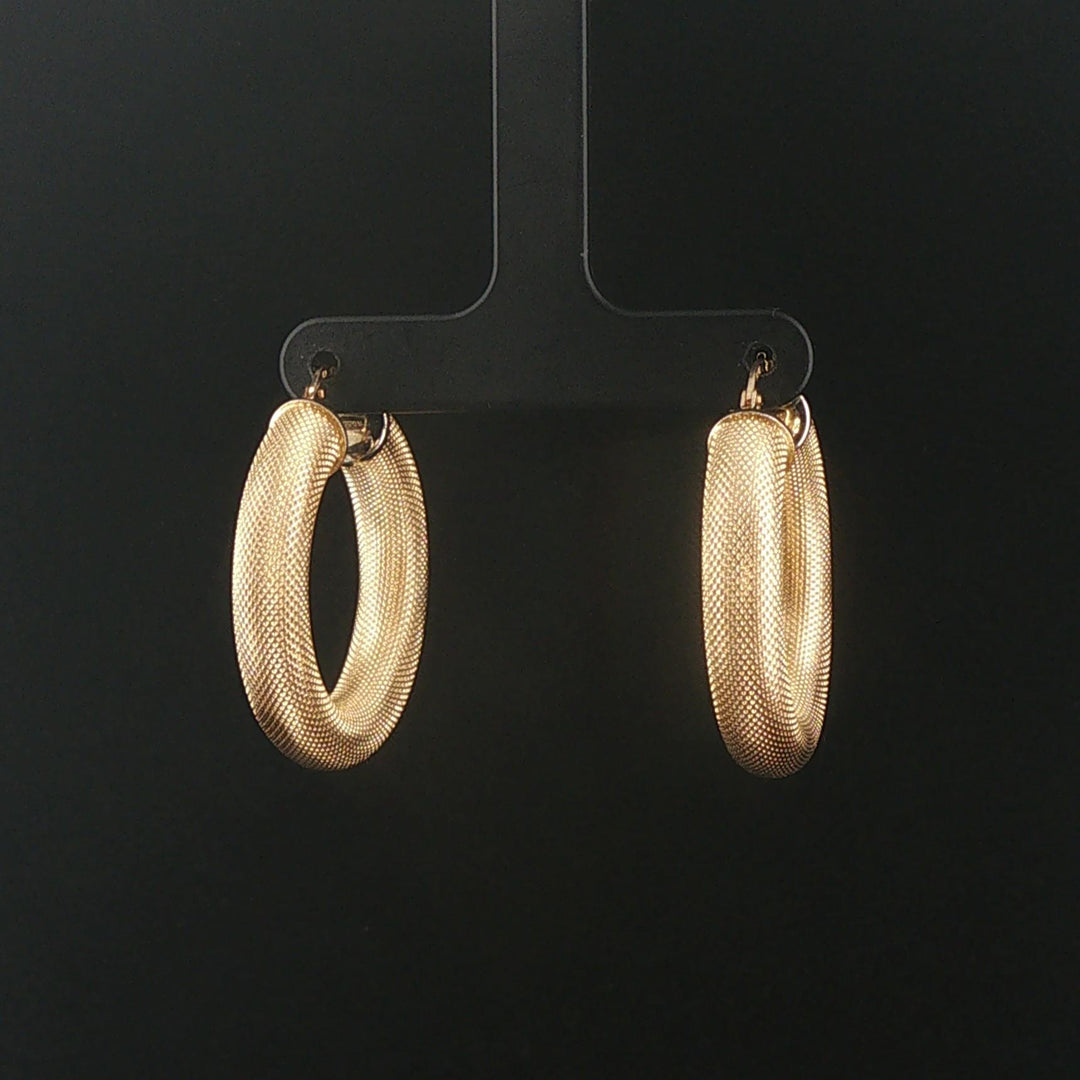 14k Yellow Gold 5.7g Hollow Thick Textured Hoop Earrings Italy 1.3"