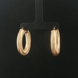 14k Yellow Gold 5.7g Hollow Thick Textured Hoop Earrings Italy 1.3"