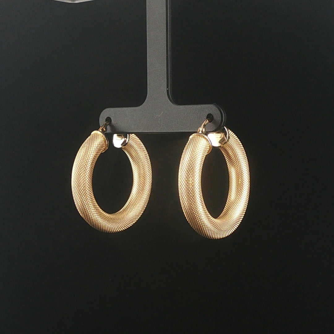 14k Yellow Gold 5.7g Hollow Thick Textured Hoop Earrings Italy 1.3"