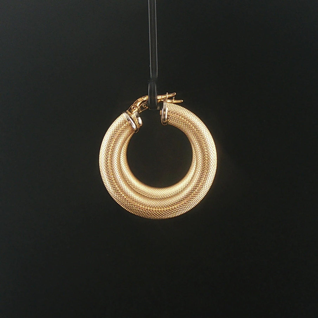 14k Yellow Gold 5.7g Hollow Thick Textured Hoop Earrings Italy 1.3"