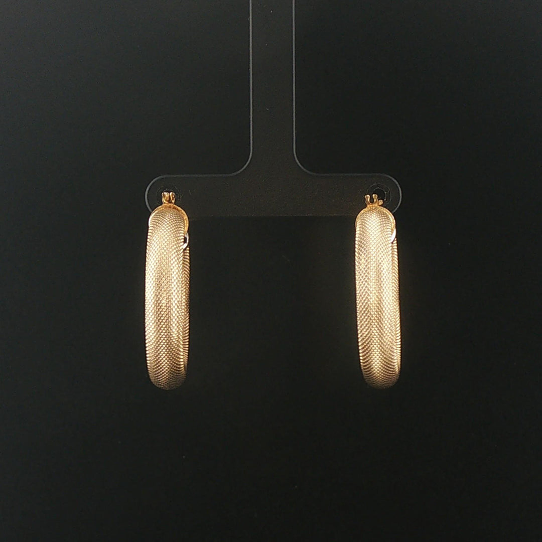 14k Yellow Gold 5.7g Hollow Thick Textured Hoop Earrings Italy 1.3"