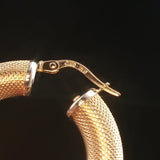 14k Yellow Gold 5.7g Hollow Thick Textured Hoop Earrings Italy 1.3"