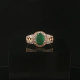 14k Yellow and White Gold Emerald and Diamond Ladies Fancy Ring Size 9