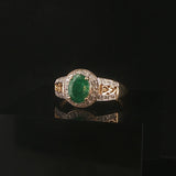 14k Yellow and White Gold Emerald and Diamond Ladies Fancy Ring Size 9