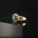 14k Yellow and White Gold Emerald and Diamond Ladies Fancy Ring Size 9