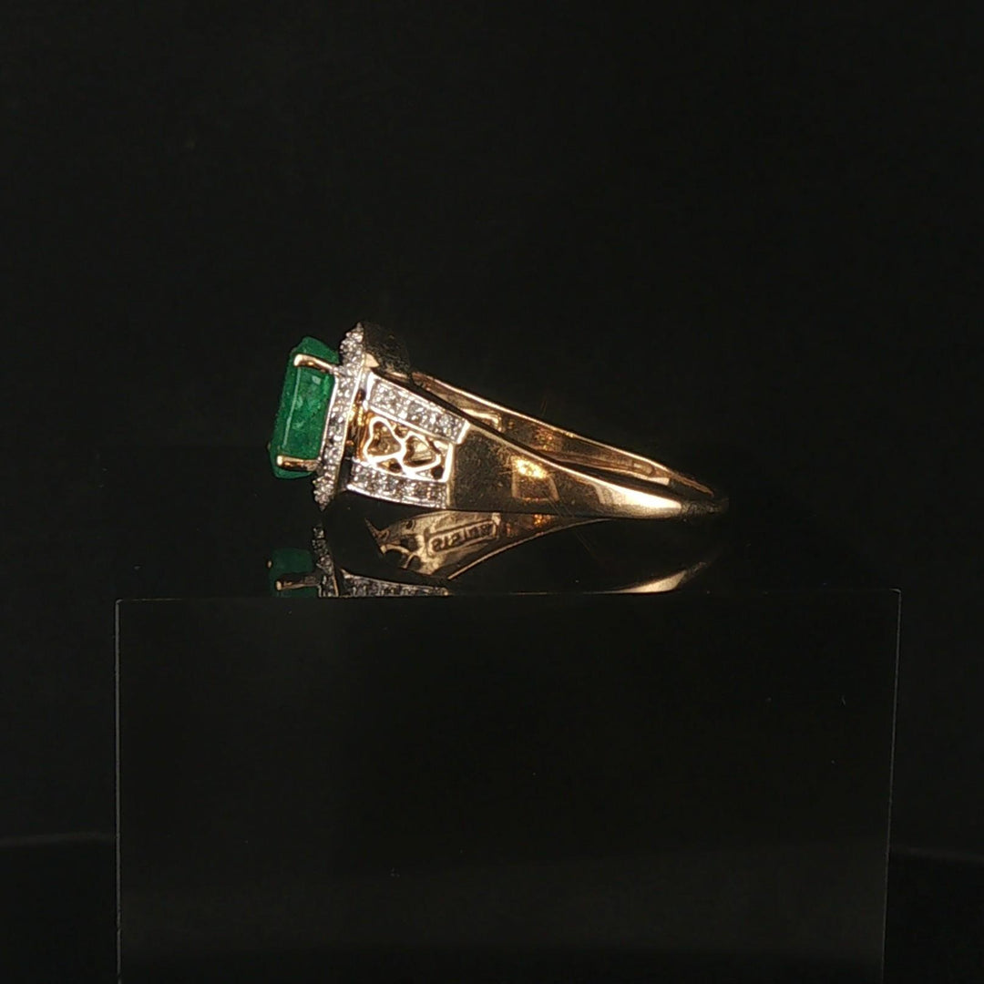 14k Yellow and White Gold Emerald and Diamond Ladies Fancy Ring Size 9