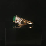 14k Yellow and White Gold Emerald and Diamond Ladies Fancy Ring Size 9