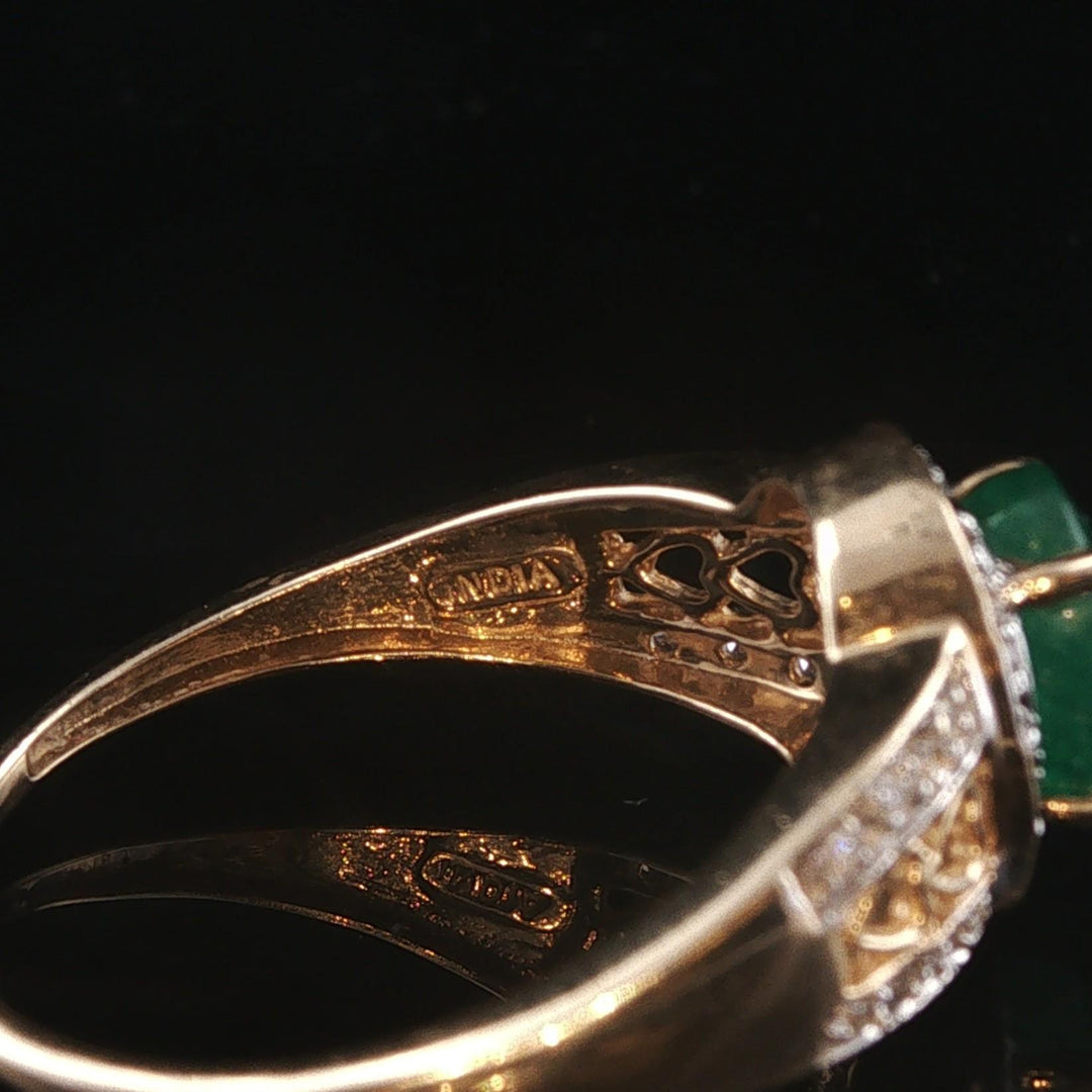 14k Yellow and White Gold Emerald and Diamond Ladies Fancy Ring Size 9
