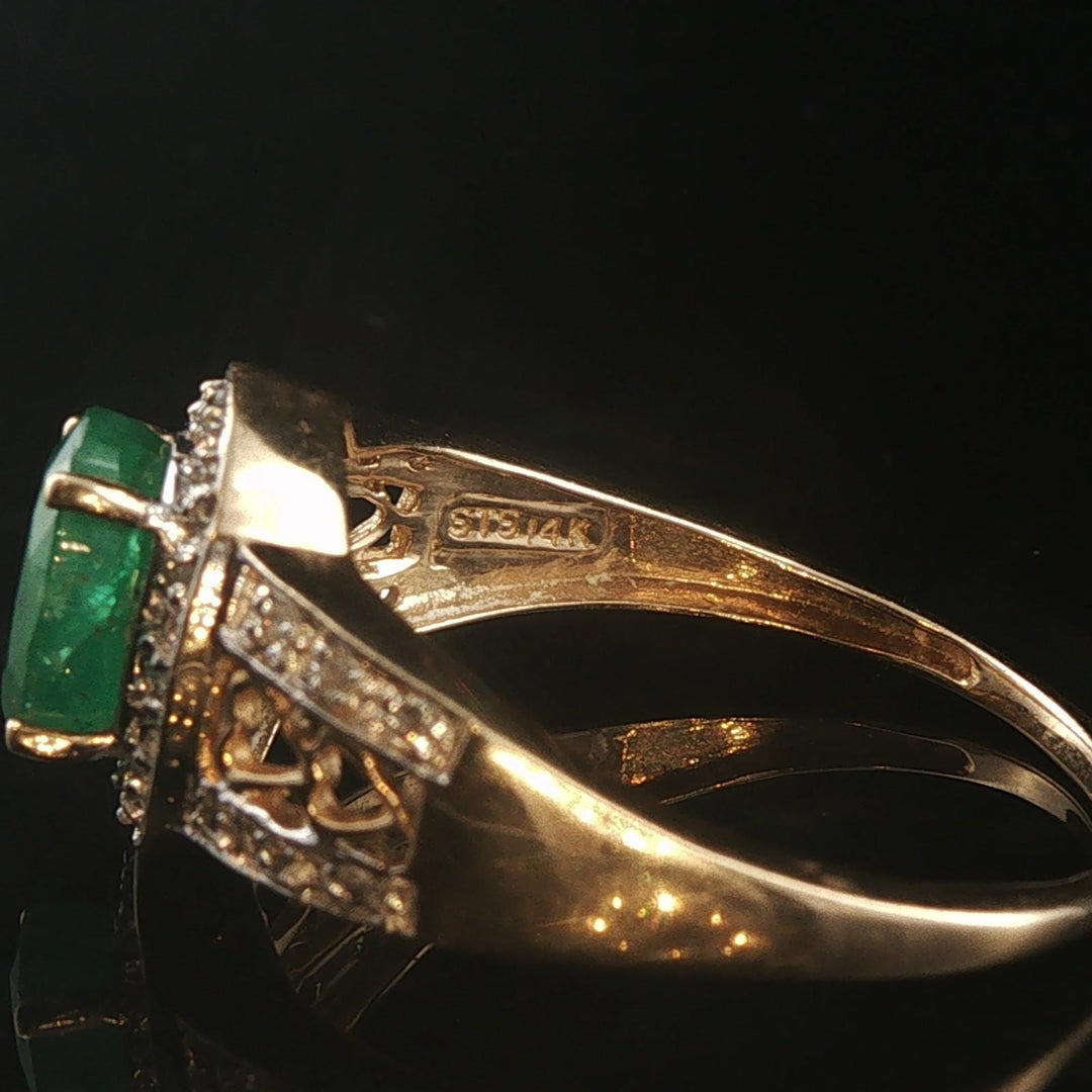 14k Yellow and White Gold Emerald and Diamond Ladies Fancy Ring Size 9