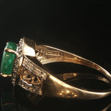 14k Yellow and White Gold Emerald and Diamond Ladies Fancy Ring Size 9