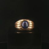 14k Yellow Gold Blue Star Sapphire and Diamond Vintage Men's Heavy Ring Size 10