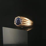 14k Yellow Gold Blue Star Sapphire and Diamond Vintage Men's Heavy Ring Size 10