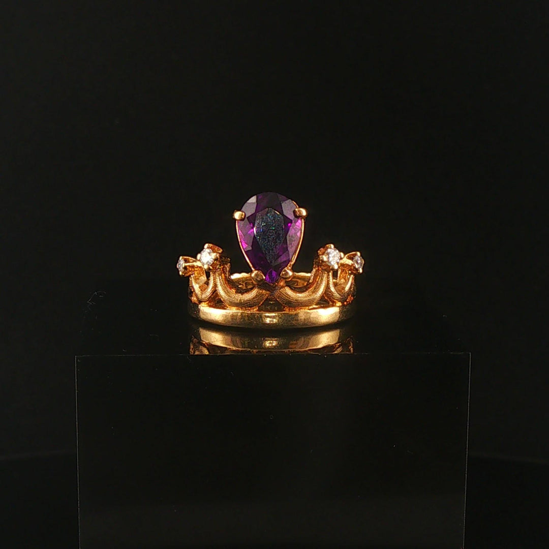 14k Yellow Gold Amethyst and Diamond Vintage Crown Ring Size 5