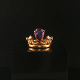 14k Yellow Gold Amethyst and Diamond Vintage Crown Ring Size 5