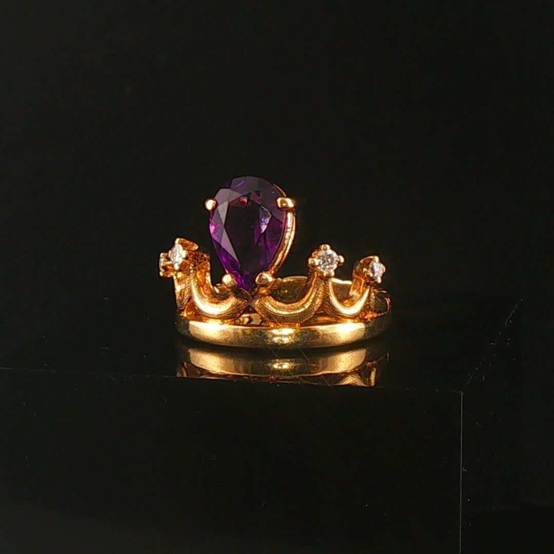 14k Yellow Gold Amethyst and Diamond Vintage Crown Ring Size 5