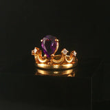 14k Yellow Gold Amethyst and Diamond Vintage Crown Ring Size 5