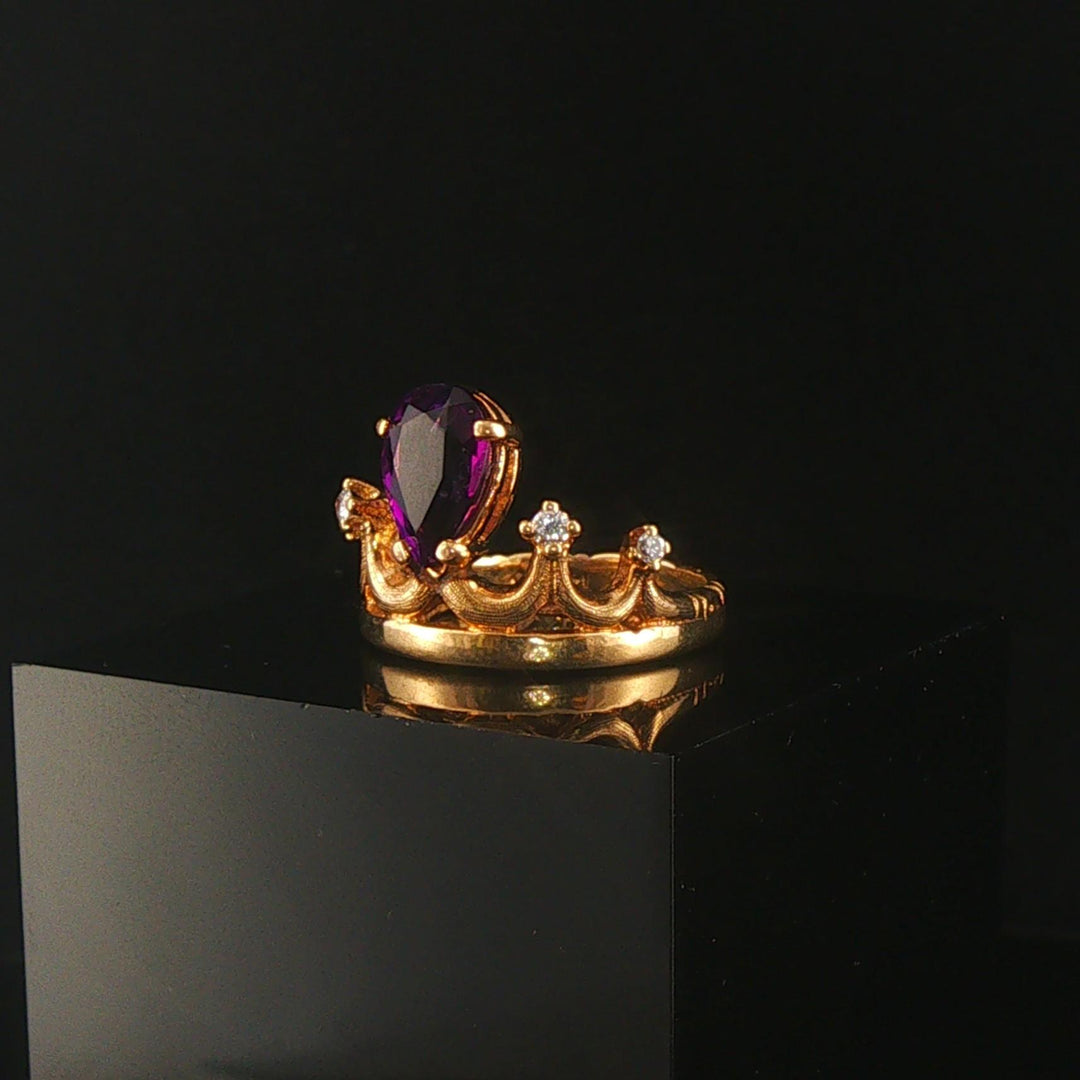 14k Yellow Gold Amethyst and Diamond Vintage Crown Ring Size 5