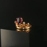 14k Yellow Gold Amethyst and Diamond Vintage Crown Ring Size 5