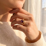 14k Yellow Gold Amethyst and Diamond Vintage Crown Ring Size 5