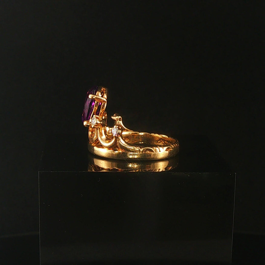 14k Yellow Gold Amethyst and Diamond Vintage Crown Ring Size 5