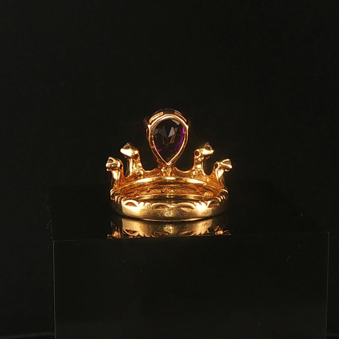 14k Yellow Gold Amethyst and Diamond Vintage Crown Ring Size 5