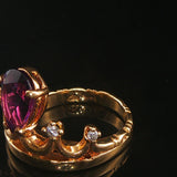14k Yellow Gold Amethyst and Diamond Vintage Crown Ring Size 5