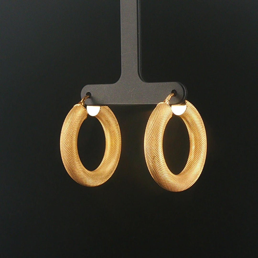 14k Yellow Gold 5.2g UnoAErre Hollow Thick Textured Hoop Earrings Italy 1.3"