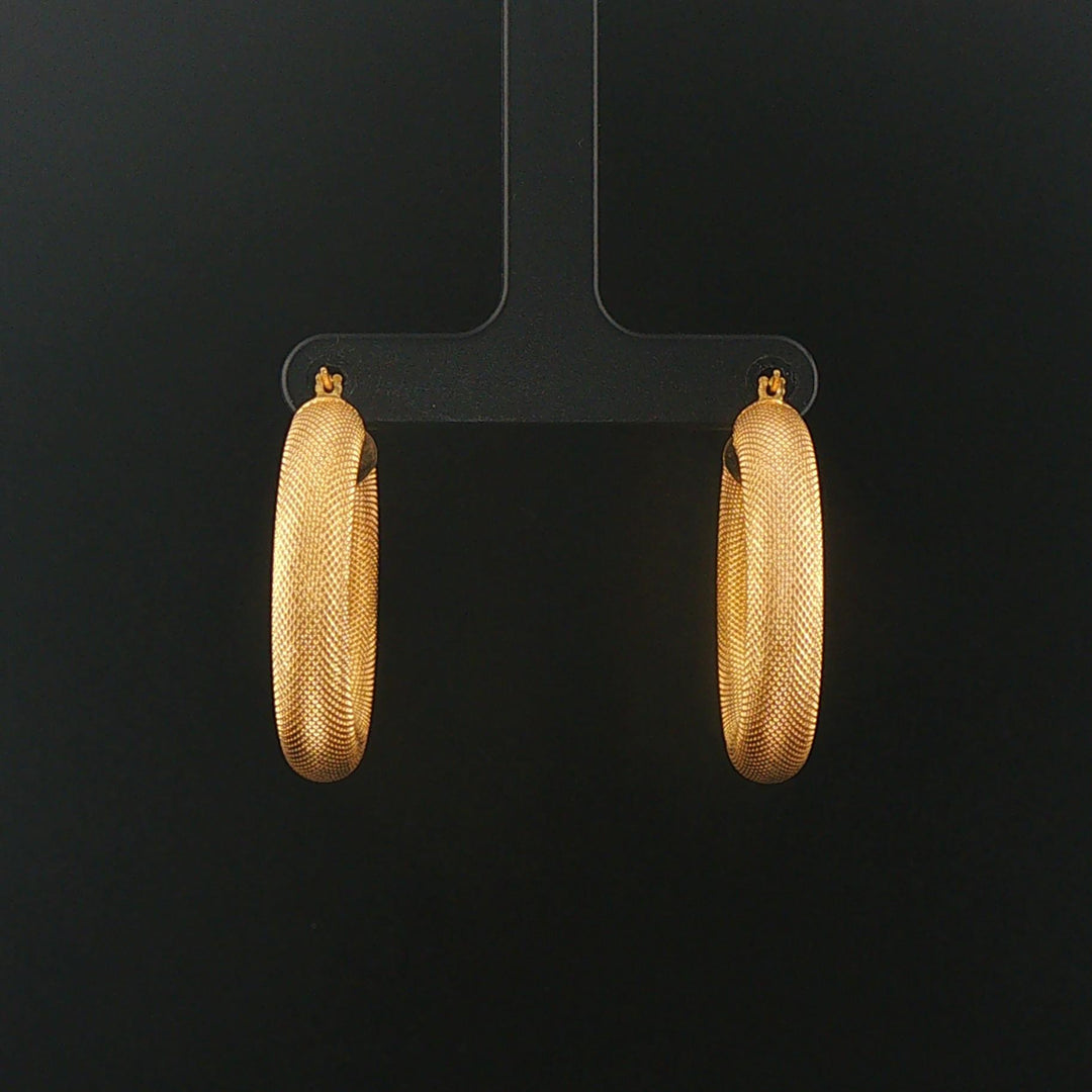 14k Yellow Gold 5.2g UnoAErre Hollow Thick Textured Hoop Earrings Italy 1.3"