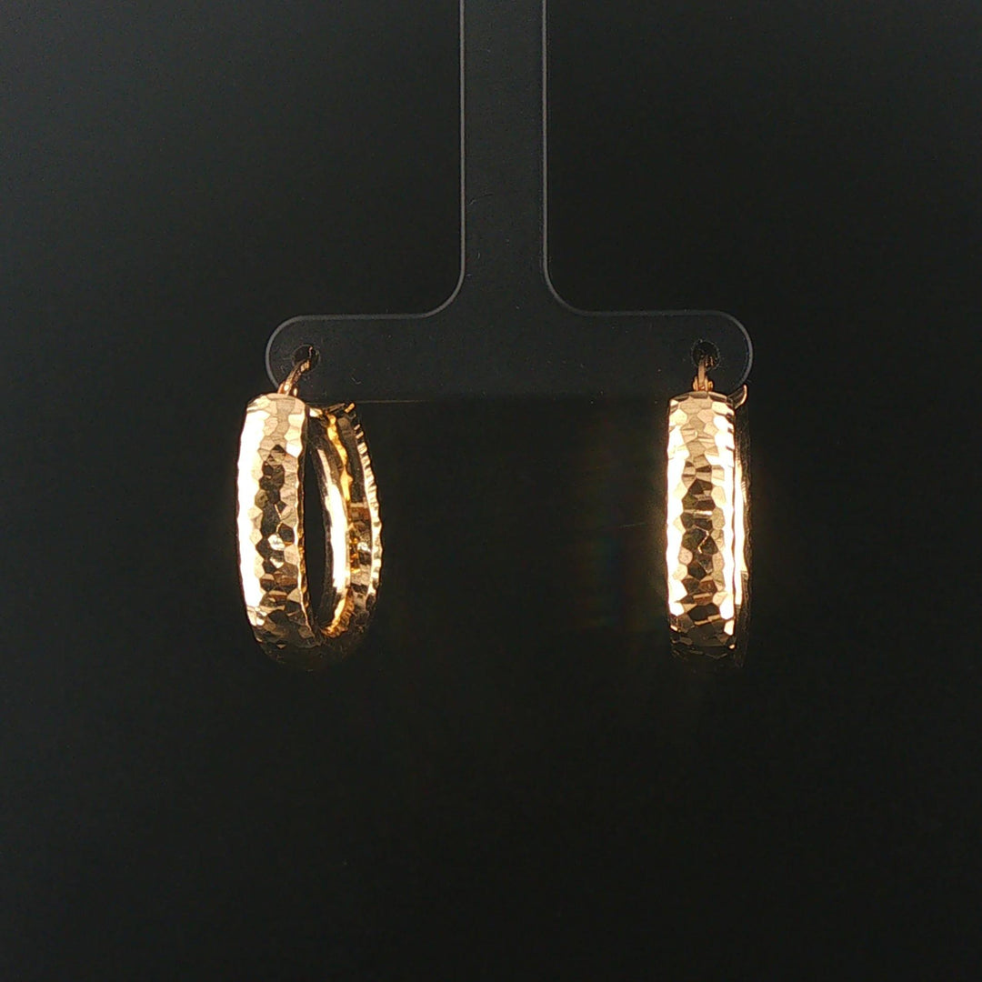14k Yellow Gold 5.9g Hollow Faceted Hammered Hoop Earrings Italy 1"