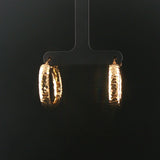 14k Yellow Gold 5.9g Hollow Faceted Hammered Hoop Earrings Italy 1"