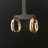 14k Yellow Gold 5.9g Hollow Faceted Hammered Hoop Earrings Italy 1"