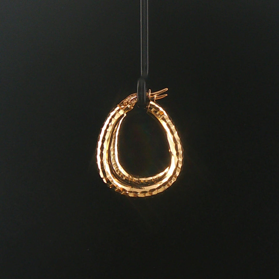 14k Yellow Gold 5.9g Hollow Faceted Hammered Hoop Earrings Italy 1"