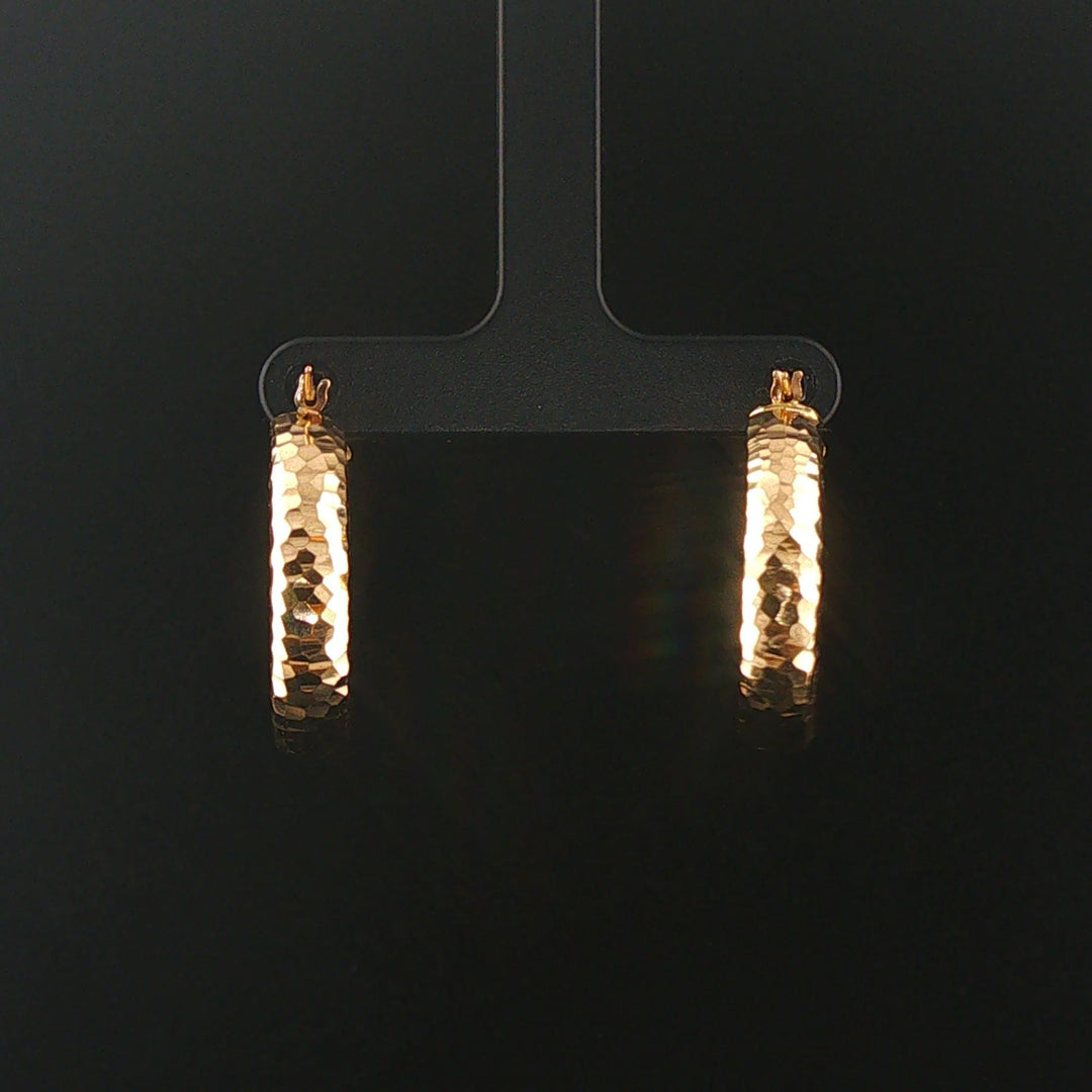 14k Yellow Gold 5.9g Hollow Faceted Hammered Hoop Earrings Italy 1"