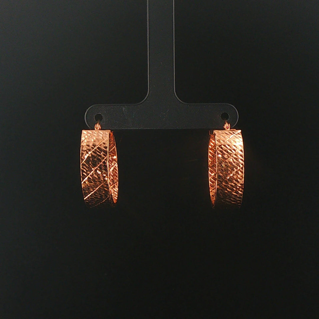 14k Rose Gold 3.4g Hollow Diamond Cut Hoop Earrings 1"