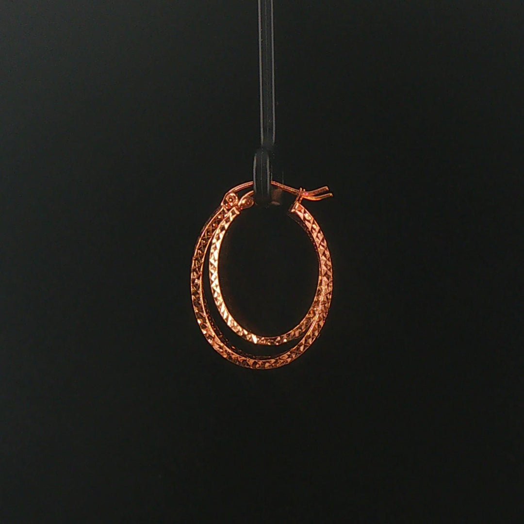 14k Rose Gold 3.4g Hollow Diamond Cut Hoop Earrings 1"