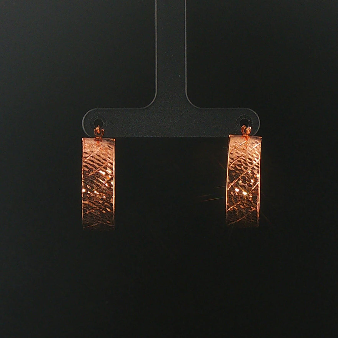 14k Rose Gold 3.4g Hollow Diamond Cut Hoop Earrings 1"