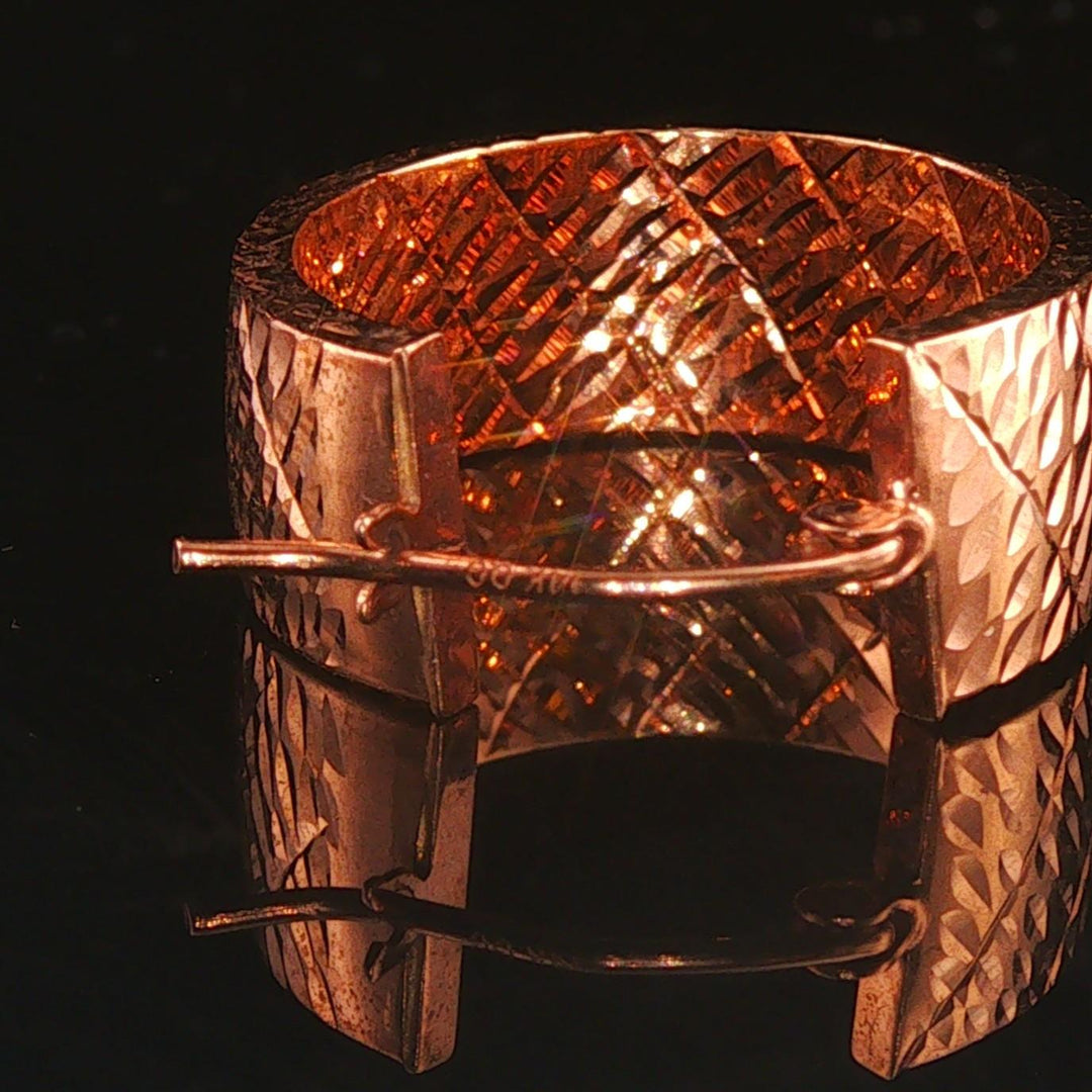 14k Rose Gold 3.4g Hollow Diamond Cut Hoop Earrings 1"