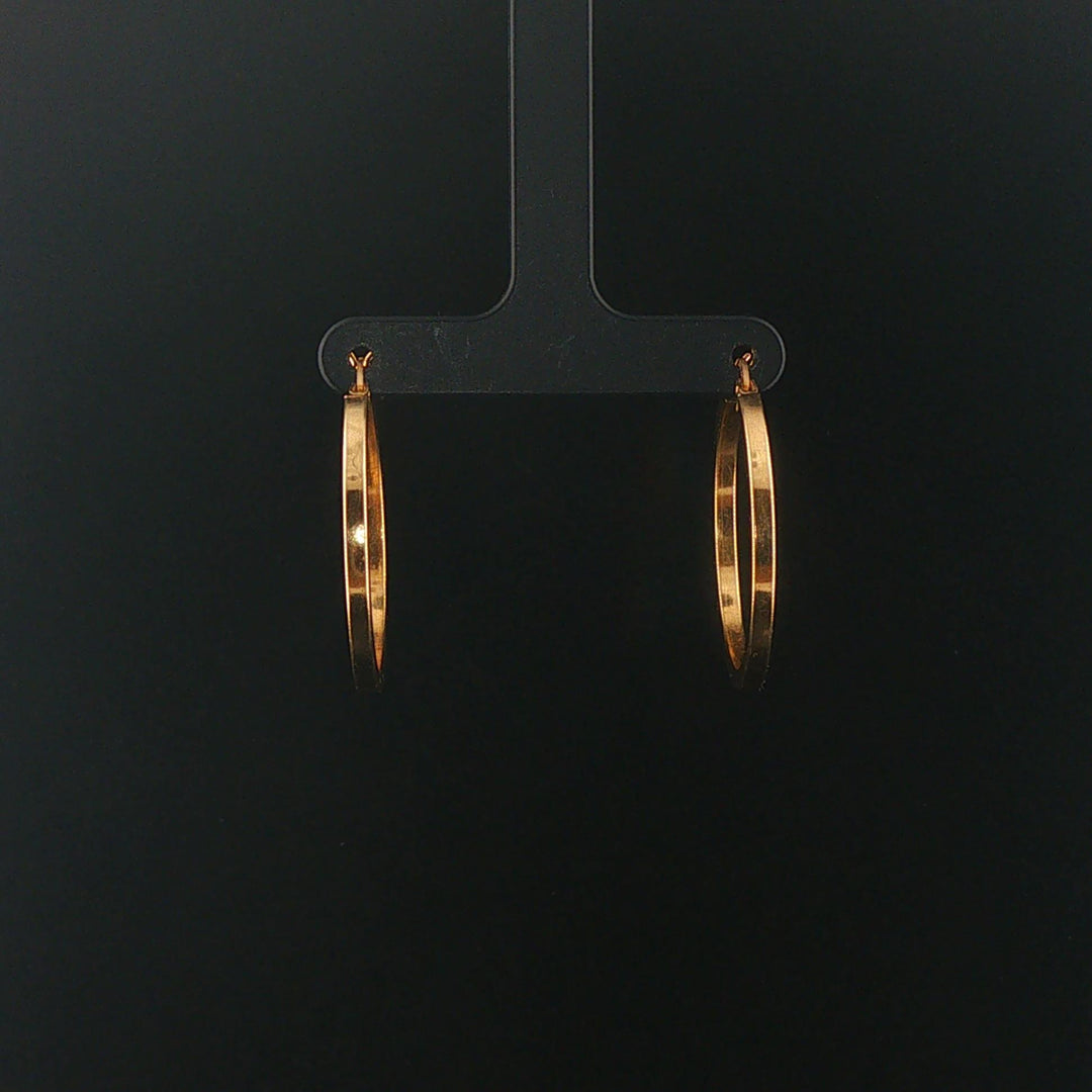 14k Yellow Gold 3.7g Hollow Squared Edge Round Hoop Earrings 1.25"