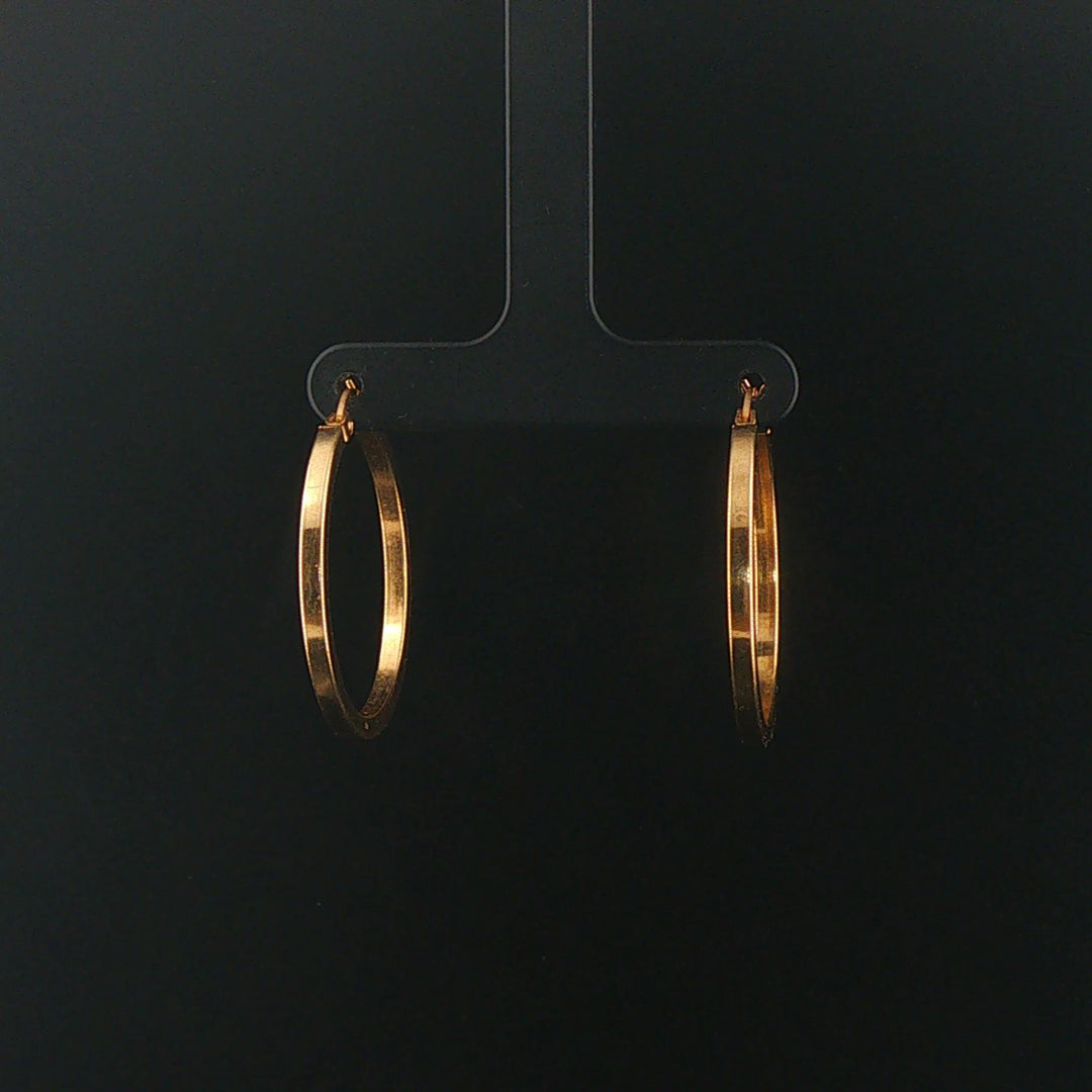 14k Yellow Gold 3.7g Hollow Squared Edge Round Hoop Earrings 1.25"