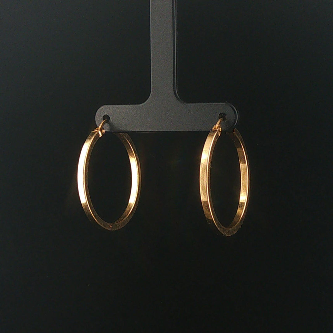 14k Yellow Gold 3.7g Hollow Squared Edge Round Hoop Earrings 1.25"