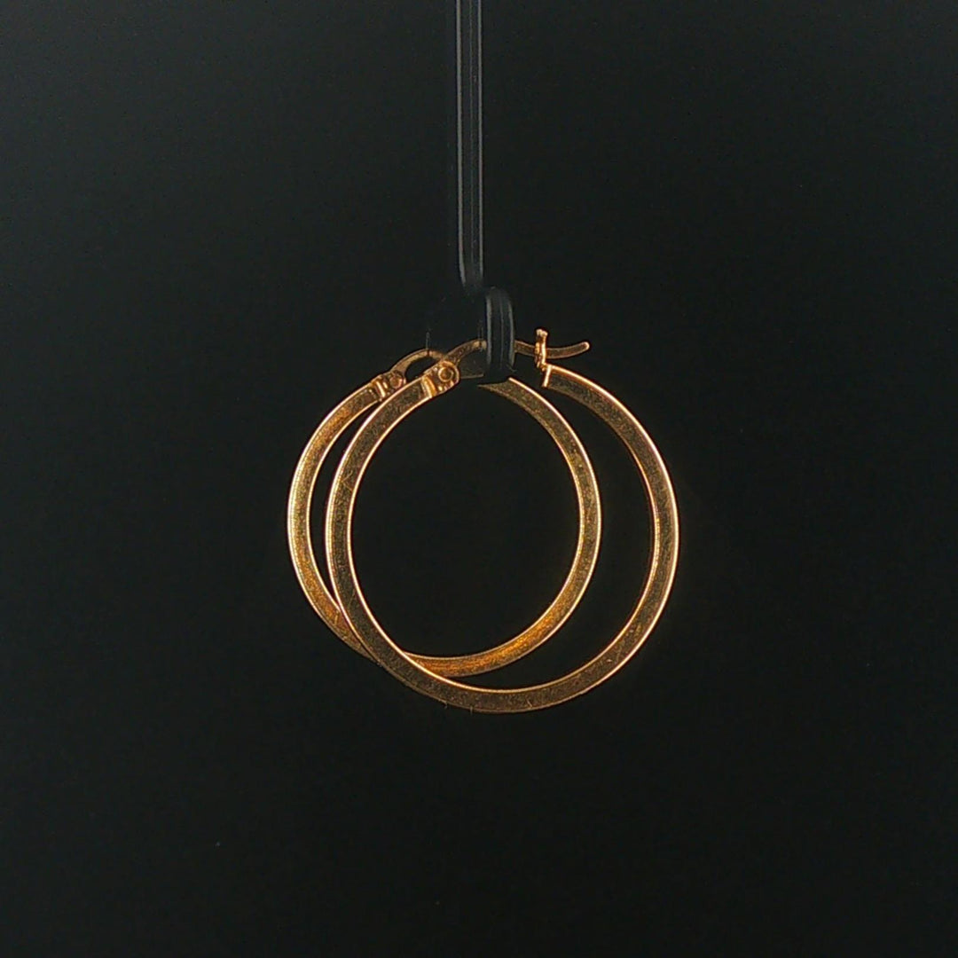 14k Yellow Gold 3.7g Hollow Squared Edge Round Hoop Earrings 1.25"