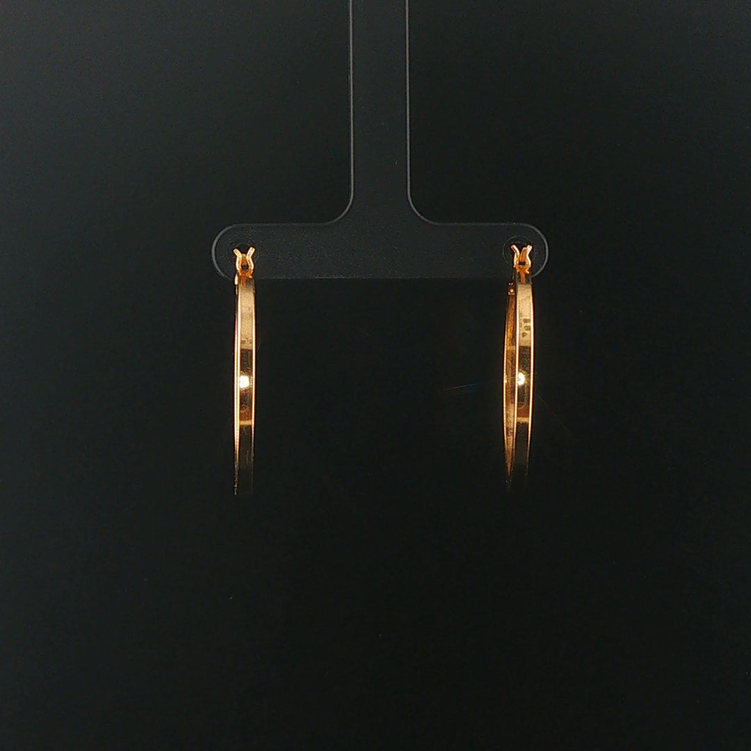 14k Yellow Gold 3.7g Hollow Squared Edge Round Hoop Earrings 1.25"
