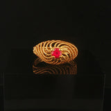 18k Yellow Gold and Pink Topaz Vintage Wire Swirl Ring Size 7.75