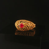18k Yellow Gold and Pink Topaz Vintage Wire Swirl Ring Size 7.75