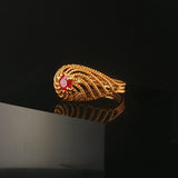 18k Yellow Gold and Pink Topaz Vintage Wire Swirl Ring Size 7.75